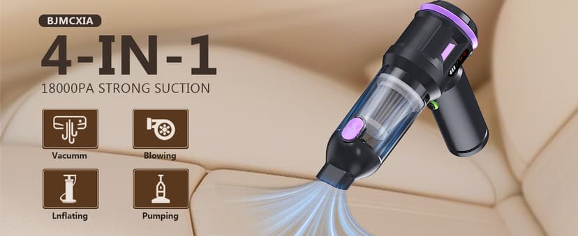 22000PA High Power Cordless Handheld Vacuum & Car Vacuum Cleaner, 4-in-1 Air Duster & Inflator with Brushless Motor, USB-C Charging, LED Light, for Home, Car, Pet, Black Purple