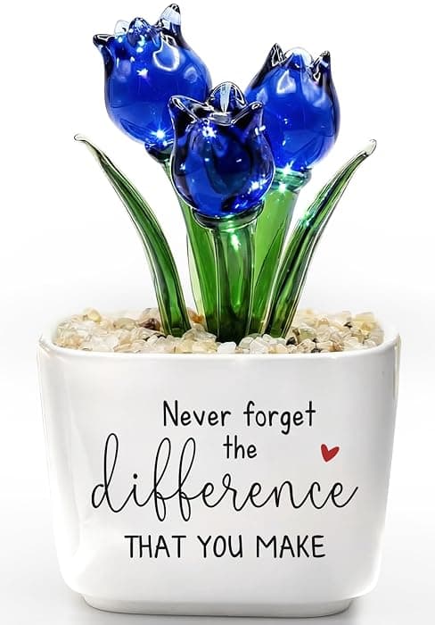 Remember I Love You Mom - Mom Birthday Gifts for Mothers - Collectible Flower Figurine Birthday Gifts for Mom from Daughter Son - Mini Purple Glass Tulip B0GTLL16WJ