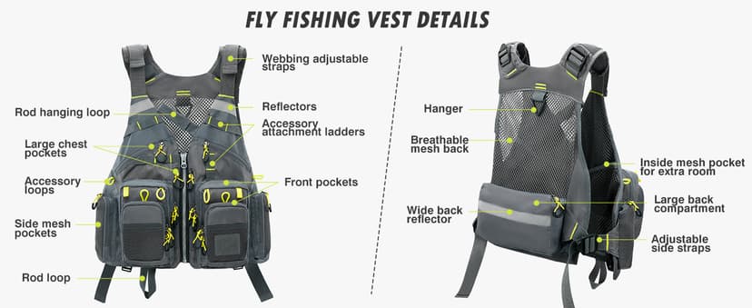 Gonex Fly Fishing Vest for Men Women, Comfortable Adjustable Fishing Vest with Multi-Pockets Reflective Stripes