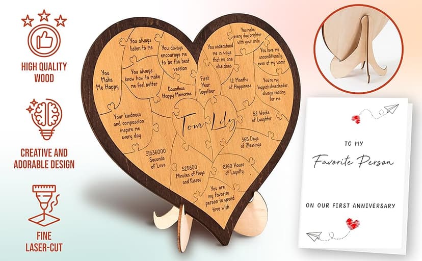 1 Year Anniversary Wood Gifts for Him Boyfriend - One Year Anniversary Wooden Gifts for Men, First Anniversary Wedding Gift for Husband Wife