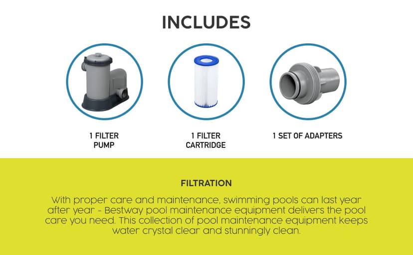 Bestway 1,500 GPH Filter Pump for Above Ground Swimming Pool with Type III A/C Cartridge, Adapter Accessories and Timer