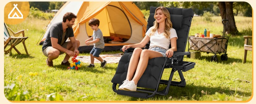 Slendor Oversized Zero Gravity Chairs XXL, 33In Padded Zero Gravity Lounge Chair, Lawn Recliner, Folding Patio Reclining Chair w/Aluminum Alloy Lock, Headrest, Cup Holder, Support 500lbs, Black
