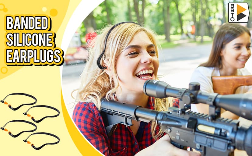 BBTO Banded Earplugs for Shooting Range Band Ear Plugs Lightweight Silicone Earplugs for Hearing Protection, Noise Reduction, Work, Construction, Sleeping, Concerts, Sports Racing(Orange,4 Pcs)