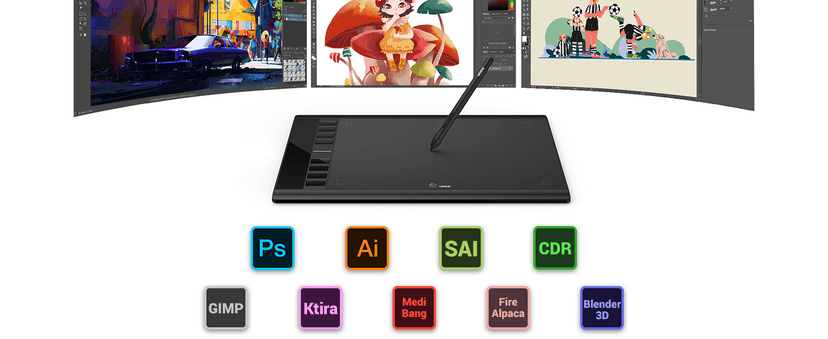 Graphics Drawing Tablet, UGEE M708 10 x 6 inch Large Drawing Tablet with 8 Hot Keys, Passive Stylus of 16384 Levels Pressure, UGEE M708 Graphics Tablet for Paint, Design, Art Creation Sketch