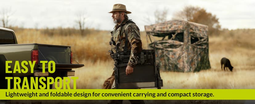 HUNTSEN 360° Silent Swivel Hunting Chair for Blinds - Stable Portable Ground Blind Chair Adjustable 4 Legs & Seat Height Folding Outdoor Fishing Seat with Anti-Sink Feet Armrest - Supports 330lbs