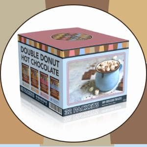 Double Donut Coffee Flavored Hot Chocolate Packets Variety Pack, 9 Count Includes Classic, Chocolate Raspberry, Salted Caramel, Peppermint, Eggnog & Gingerbread