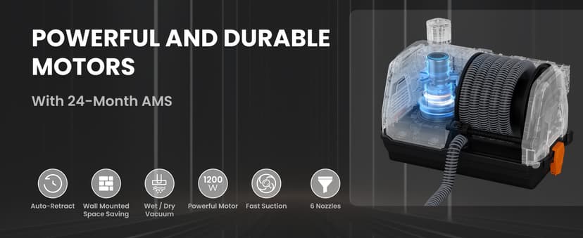 Giraffe Tools Grandstorm Retractable Vacuum Cleaner Wall-Mounted, Shop Wet Dry Vacuum Cleaner with 6 Nozzles for Car Detailing Remote Control Garage Vacuum, Grey