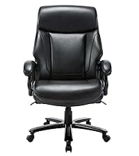 COLAMY Leather Executive Office Chair- High Back Home Computer Desk Chair with Padded Flip-up Arms, Adjustable Tilt Lock, Swivel Rolling Ergonomic Chair for Adult Working Study-Black, Set of 2