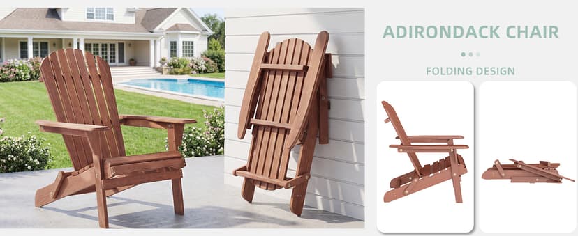 Wooden Folding Adirondack Chair Set of 4, Half Pre-Assembled Wood Lounge Chair for Outdoor Patio Garden Lawn Backyard Deck Pool Beach Firepit
