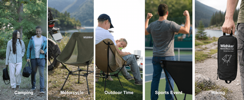 Wildhiker Lightweight Camping Chair – Folding Portable Chair for Adults, 2.16 lbs with Square Base and Carry Bag for Travel, Fishing, Motorcycle, Festival– Black