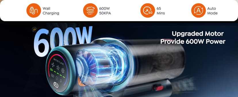 Cordless Vacuum Cleaner, 600W 50KPA 65Mins Vacuum Cleaners for Home, Upgraded Stick Vacuum with 3.3Ft Extendable Hose, LED Touch Screen & Wall Charging Station for Hard Floor Carpet Car Pet