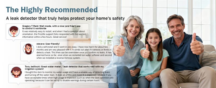 Frizzlife LP365 Smart Water Monitor and Automatic Shutoff - 0.01GPM Ultrasonic Micro Leak Detection, APP Wi-Fi Remote Control, Real-Time Flow/Temp Monitoring, 24/7 Water Usage Reports, 3/4" and 1"