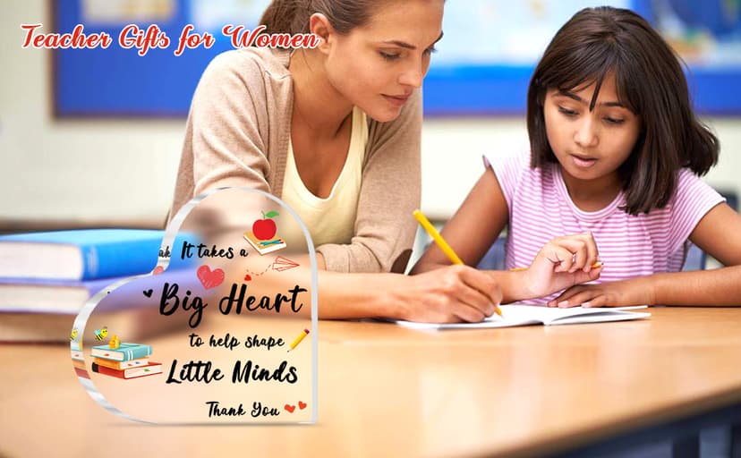 Teacher Valentine Gift, Valentines Day Gifts for Teachers - Acrylic Heart Shape Teachers Plaque 4×4 in, Teacher Retirement Gifts for Women Men, End of Year Thank You Teacher Keepsake