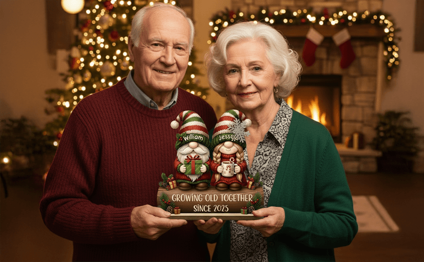Love Signal Personalized 3D Effect Growing Old Together Christmas Plaque, Custom Wooden Sign Gift For Couples, Christmas Gifts For Parents, Grandparents, Anniversary Marriage Gift for Husband Wife 02
