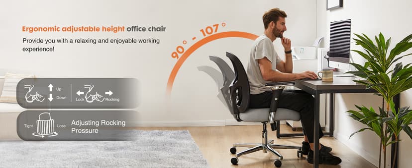 Sweetcrispy Big and Tall Office Desk Chair with Lumbar Support, 500lbs Heavy Duty Mesh Ergonomic Computer Chair with 4D Armrest and Wide Comfy Seat, 360° Swivel Wheels for Adult, Grey