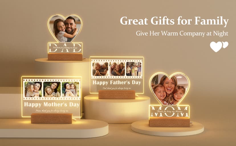 Bemaystar Dad Gifts with Picture- Custom Night Light with Photo Text, Father's Day Gifts from Daughter Son Wife, Gifts for Dad, Dad Gifts for Father Grandpa Papa for Fathers Day Birthday Christmas