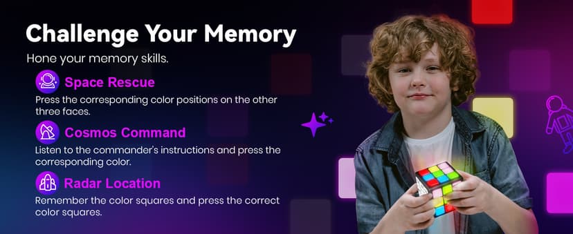 Rechargeable Game Handheld Cube - 15 Fun Brain & Memory Game with Score Screen - Christmas Easter Birthday Gifts for Boys Girls Ages 6-12+ Years Old - Toy Gift Idea for Kids Teens (Black)