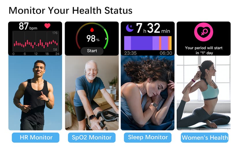 Fitness Tracker, Fitness Watch with Blood Oxygen, Heart Rate Monitor, Steps Calories Counter, Sleep Monitor, Pedometer IP68 Waterproof, Smart Watch for Android iPhones