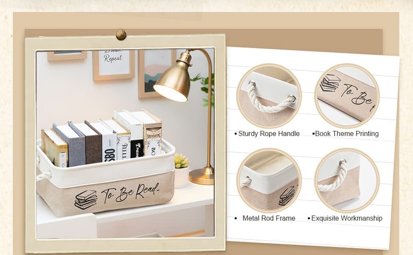 Gift for Book Club Members, To Be Read Organizer, Linen Canvas Bin with Handles for Reading Accessories Bookworm Decor Marsui 1 Pcs TBR Basket Book Lover Gifts for Women Book Storage Bin Bookish B0DSPS3KRY