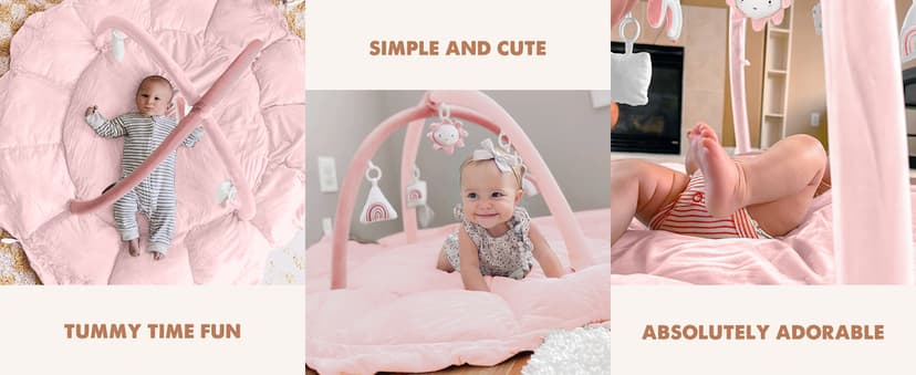 HAN-MM 5-in-1 Convertible Baby Play Gym with 6 Toys, Tummy Time Mat for Sensory Development, Baby Activity Center from Newborn to Toddler, Ball Pit, Soft Plush Pet Mat, Pink