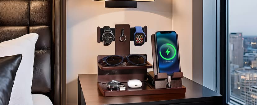 ProCase Gifts for Dad, Wood Phone Docking Station for Men, Dad Gifts From Daughter Son, Mens Nightstand Organizer, Anniversary Birthday Gifts for Dad Father Husband Him -Espresso (Engraved Word)