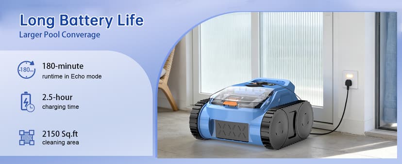 (2025 Upgrade) Pool Vacuum for Inground Pools, Robotic Pool Cleaner, Wall Climbing Pool Cleaner, Cleans Pool Floors, Drain & Walls & Waterline, Cleaning Up to 2100 Sq.ft, 180 Min