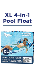 Aqua Original 4-in-1 Monterey Hammock Pool Float & Water Hammock – Multi-Purpose, Inflatable Pool Floats for Adults – Patented Thick, Non-Stick PVC Material – Navy