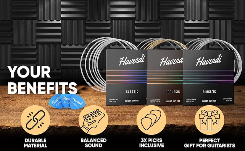 HAVENDI® Guitar Strings I Acoustic guitar strings with Phosphor Bronze Coating I Brilliant Sound Quality I Includes 3 Picks