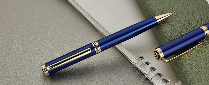 BEILUNER Blue Lacquer Gel Pen - Stunning Luxury Pen with 24K Gold Finish, ADMOK Black Refill, Executive Gift Set for Family & Friends, Writing, Fancy, Office, Retractable Pens