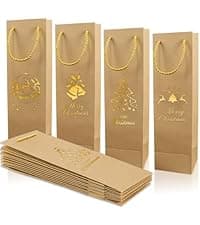 Tlenpo 20 Pack White Wine Gift Bag Set with Handles, 13.7x3.8x3.8 Inch, Kraft Whiskey Wine Bag for Valentines, Wedding, Easter, Christmas, Baby Shower, Birthday Party