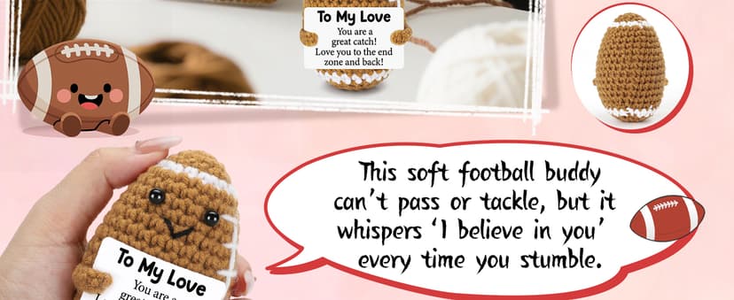 Birthday Gifts for Him Her Boyfriend Girlfriend, to My Love Handmade Emotional Crochet Football, Small Cute Anniversary Present for Him, Mini Romantic I Love You Gift for Husband Wife Couple