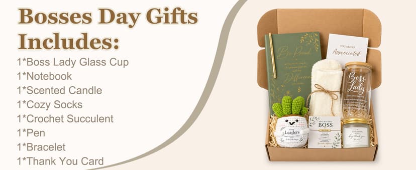Best Boss Gift for Women, Unique Appreciation Gift Baskets for Boss Female Leader w 16OZ Glass Cup LUICONMO Thank You Gifts for Boss Lady, Bosses Day Gifts for Women B0H695G897