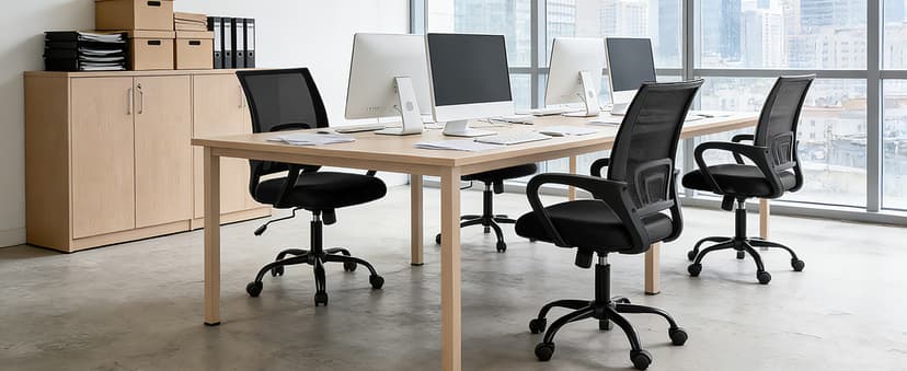 OLIXIS Office Desk Chair - Ergonomic Mid Back with Lumbar Support & Rocking Mode, Height Adjustable with Fixed Armrest, Storage Back for Computer, Gaming, Conference, Meeting, 360° Swivel, Black