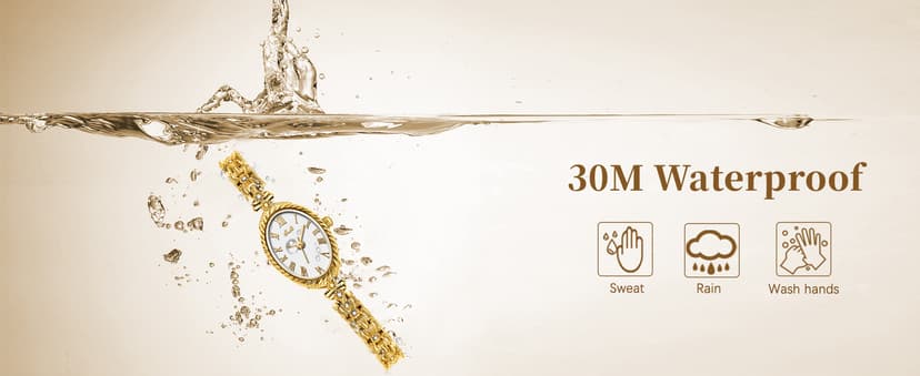 CARLIEN Fashion Vintage Gold Oval Quartz Watches for Women - Alloy Steel Band Slim Bracelet - Roman Numerals Numbers - Dainty Elegant Dress Wristwatch Waterproof