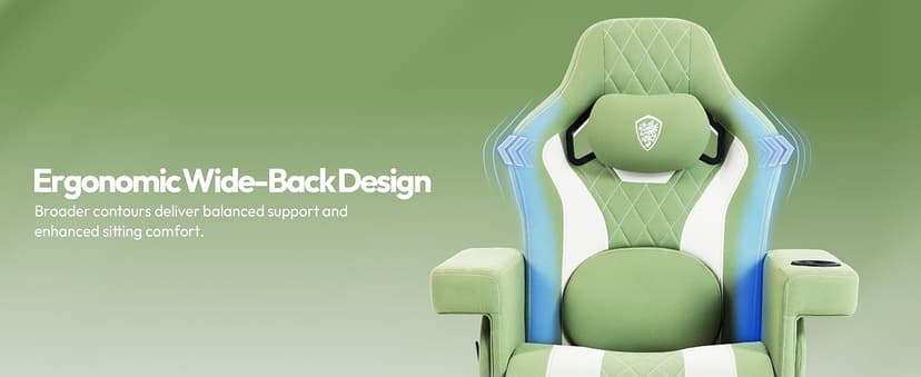 Dowinx Racing Style Gaming Recliner Chair with Massage Lumbar Support, Footrest, Cup Holder, Side Pouch, High Back Ergonomic Video Game Chair Reclining No Wheels Heavy Duty, Fabric Green