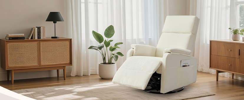 Korser Recliner Chair, Swivel Rocking Recliner Chair for Adults, Glider Rocking Chair, Small Nursery Chair Recliner for Living Room, Reclining Chair with Modern-Designed Armrests, Chenille, Beige
