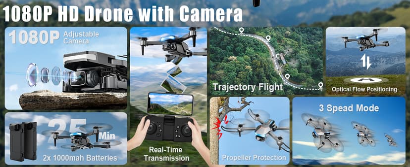 Drone with Camera, 1080P FPV Foldable Drone with Stable Altitude Hold, Gravity Control, Trajectory Flight, 90° Adjustable Lens, One Key Take Off, 2 Batteries, RAGPIP X66 Drone Toy for Kids Adult Beginners