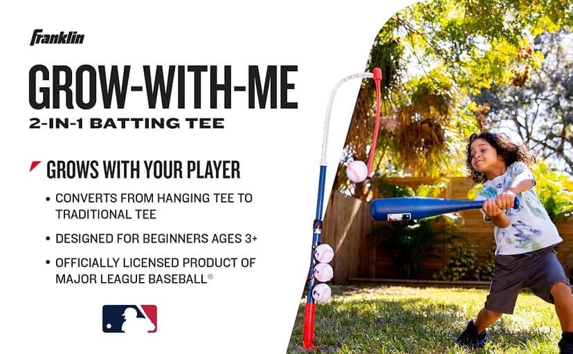 Franklin Sports Grow-with-Me Kids Baseball Batting Tee + Stand Set for Youth + Toddlers - Youth Baseball, Softball + Teeball Hitting Tee Set for Boys + Girls B07HJSHT8P