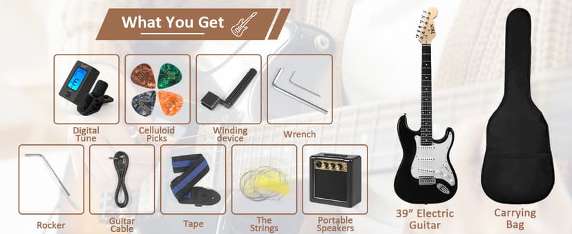 Jdfdexc Electric Guitar 39" inch Complete Beginner Starter kit Full Size with Amplifier,Complete Starter Set for Newcomers Electric Guitar Kit with Bag,Capo, Strap, String,Cable, Picks