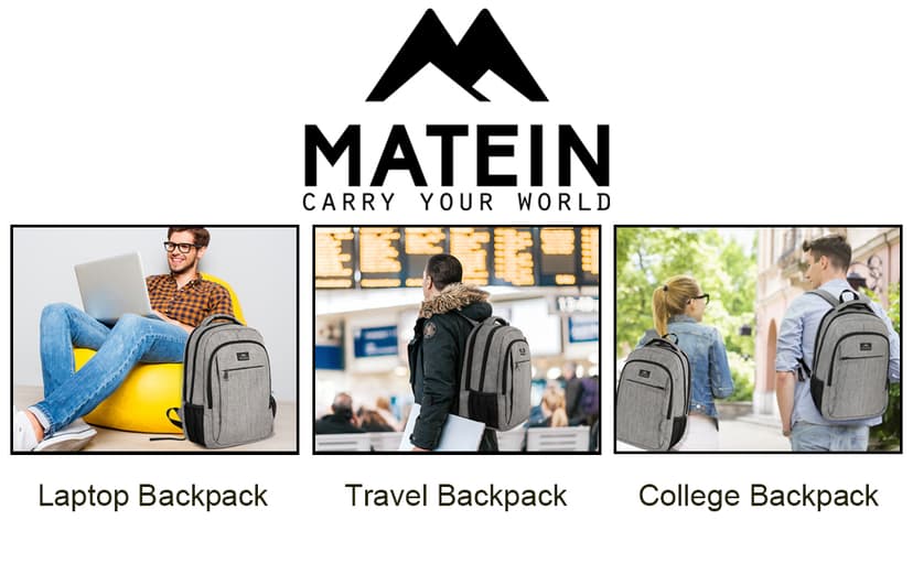 MATEIN Travel Laptop Backpack, Business Anti Theft Slim Sturdy Laptops Backpack with USB Charging Port, Water Resistant College School Computer Bag Gift for Men & Women Fits 15.6 Inch Notebook, Grey