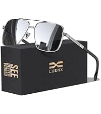 LUENX Aviator Sunglasses for Men Square Polarized Polygon Lens - UV 400 Protection with Accessories 61MM Driving Outdoor