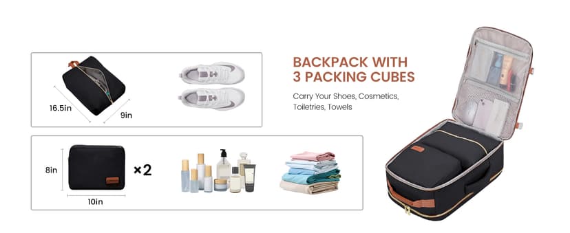 LOVEVOOK 40L Travel Backpack for Women & Men, Airline Approved Carry On Luggage with 3 Packing Cubes, TSA Overnight Bags, Waterproof Personal Item Bag, Weekender Essentials Backpacks fits 17" Laptop