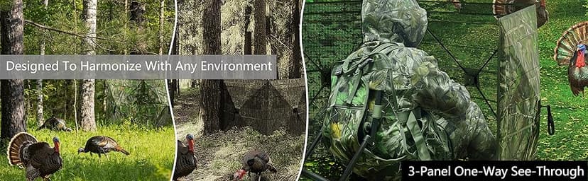 Hunting Blind for Turkey, 3-Panel See-Through Turkey Blind, Full 360° Visibility Pop Up Ground Blind