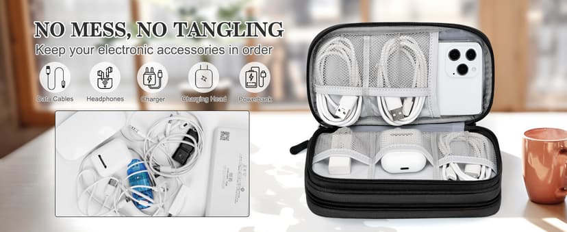 Wrist Strap, Waterproof, Double Layers Portable Electronics Travel Carrying Case for Cord, Charger, Daily Business Trips Use FYY Electronic Organizer, Travel Tech Pouch Bag, Cable Organizer Dark Green B0B7QQVMRT