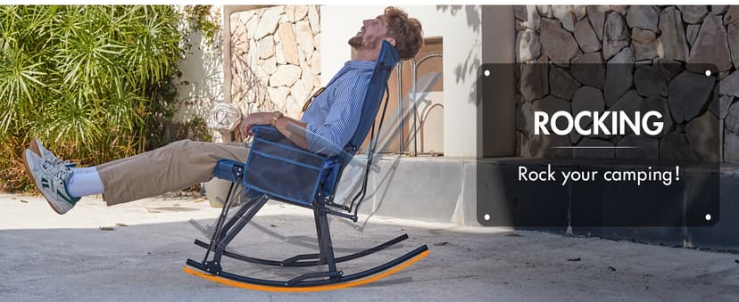 PORTAL Oversized Folding Rocking Camping Chair Portable Outdoor Rocker with High Back Hard Armrests Carry Bag, Supports 400 lbs