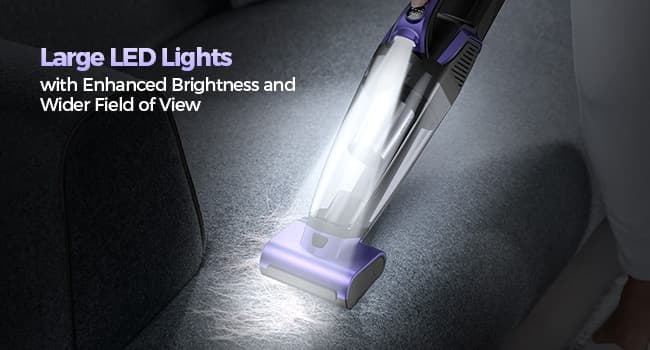 Pet Hair Handheld Vacuum Cordless: 20000PA High Power Car Vacuum with Motorized Brush and LED Light, Rechargeable Hand Held Vacuum Cleaner with Reusable Filter for Car, Home, Office & Pet, Purple