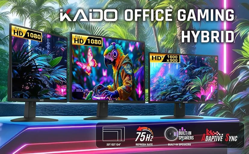 Kado Dual Monitor Setup - 2-Pack 24" 1920x1080 Computer Monitor 75Hz VESA Mount HDMI Office Gaming Hybrid Multitasking Daytrading Built-in Speakers