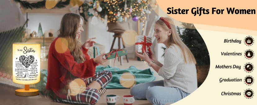 Sisters Gifts from Sister, to Sister Fabric Table Lamp, Sister Valentines Day Birthday Gifts for Sister, Bedside Table Lamp Gifts for Sisters from Sisters Adult