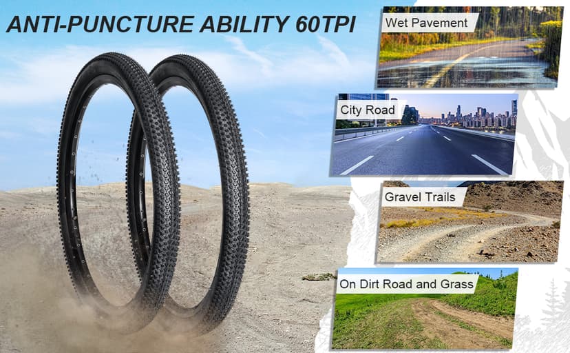 Hapleby 2PCS Premium Folding Bike Tires 26x1.95 Inch (50-559mm), Replacement Mountain Bike Tires 60 TPI Puncture-Resistant, Came with 2PCS Tire levers