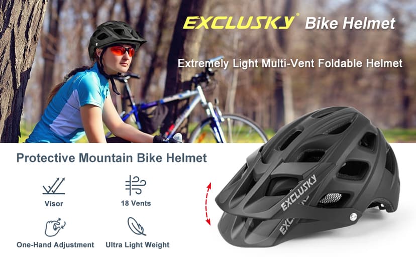 Exclusky Bike Helmet Mountain Bike Helmet for Adults Lightweight MTB Cycling Helmet for Men Women Adjustable Bicycle Helmet with Visor
